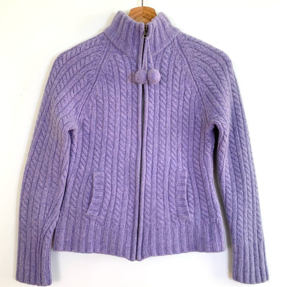 GAP 100% Lams Wool Cable Knit Sweater Jacket Size Medium Full Zip Chunky